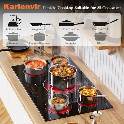 36 Inch Electric Cooktop, 5 Burner Electric Cooktop Bulit in, 9200W, 9 Power Levels, Electrics Stove with Timer, Safety Lock, Pause, 220V-240V Hard Wire - size: 36 Inch 5 burner D59254