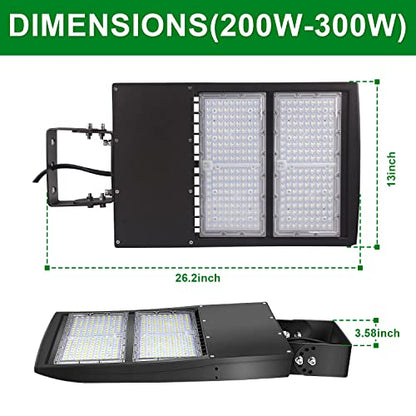 LED Parking Lot Lights 5000K Shoebox Street Pole Lighting,1-10V Dimmable - color: 300W/240W/200W + (100-277V 5000K), size: Adjustable Yoke Mount Bracket