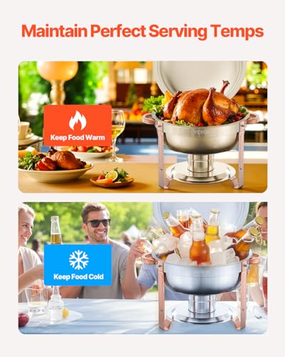 VEVOR Chafing Dish Buffet Set, 5 Qt 4 Pack, Stainless Steel Chafer with 4 Full Size Pans, Round Catering Warmer Server with Lid Water Pan Folding Stand Clip, for Weddings Parties Banquets, Rose Gold - size: 4packs Rose Gold