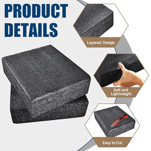2 PCS Polyethylene Foam Block 12 x 10 x 3.5 In Black Packing Sheet,Thick Foam Padding Cuttable Foam Inserts for Crafts,Cases and Boxes Packing,Black