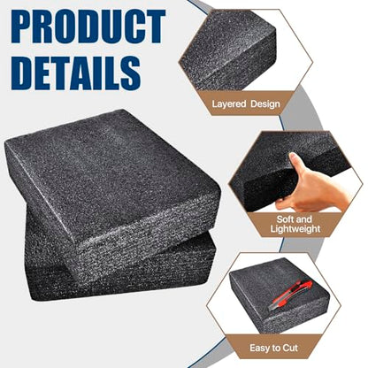 2 PCS Polyethylene Foam Block 12 x 10 x 3.5 In Black Packing Sheet,Thick Foam Padding Cuttable Foam Inserts for Crafts,Cases and Boxes Packing,Black