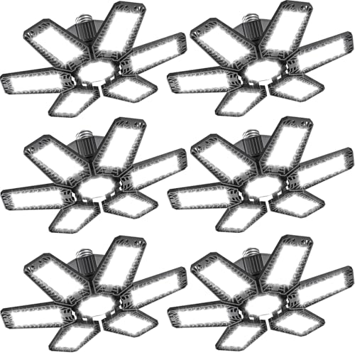 6 Pack Garage Light - 180W 18000 LM 6500K Deformable Garage Lights Ceiling LED with 6+1 Adjustable Panels, Shop Lights E26/E27 Screw Socket for workshops, Parking, Basement, Storage Room - size: 6+1 Panels