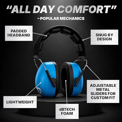 Decibel Defense Ear Protection, 37 dB NRR Ear Muffs (BLUE) - color: Blue, size: Regular