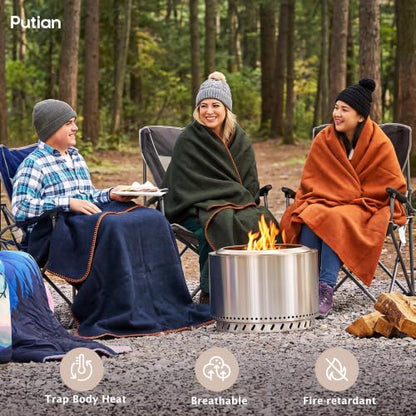 PuTian 100% Wool Blanket - Camping Outdoor Blanket, 63"×87", Grey - color: Grey, size: 63" × 87"