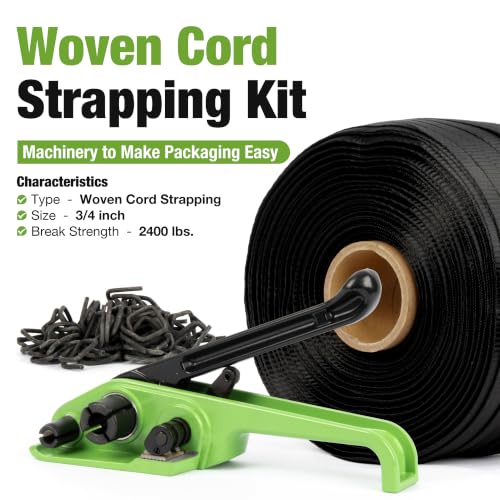 U.S. Solid Banding Strapping Kit 3/4" x 985ft Tensioner 2000lbs 200 Buckles - color: Black