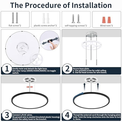 MOONSEA Dimmable Flush Mount Ceiling Light 16 Inch Kitchen Light Fixture - color: Black, size: 16 Inch