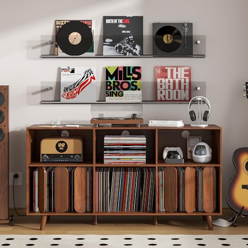 Oubayajia Large Record Player Stand, Vinyl Record Storage Holder, Walnut