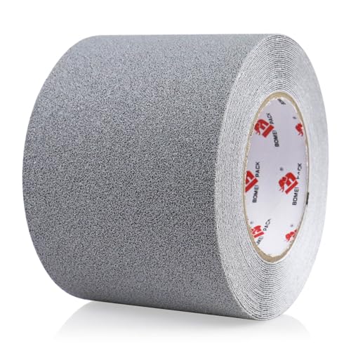 BOMEI PACK Anti Slip Traction Tape,4 Inch x 33 Ft,Heavy Duty Non Slip Tape,Grip Tape for Stairs, Tread Step, Indoor & Outdoor Use,Waterproof Stairs Non Skid Treads (Grey) - color: Grey