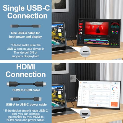 Topmonitor Small Portable Monitor 10.5" 500 Nits 2000:1 FHD 1280P IPS Screen, Ultra-Slim Mini Monitor w/Kickstand & Dual Speaker, USB C HDMI HDR Portable Gaming Monitor, Travel Monitors for Laptop PCs
