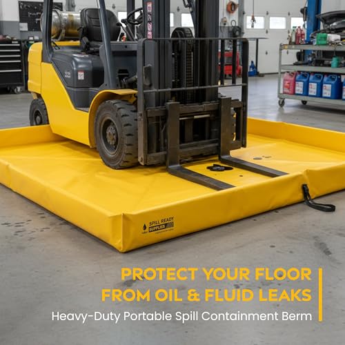 Spill Ready 8' x 8' Foam Wall Spill Containment Berm - 22oz PVC 230 Gallon Sump, 8x8 Secondary Containment Spill Berm | Yellow with 0.75" Drain | Reusable Oil, Fuel & Chemical Spill Tray - size: 8' x 8'