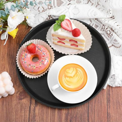 8 Pieces 11 Inch Black Round Plastic Serving Trays, Non Slip Surface Restaurant Serving Trays with Raised Edges, Food Drink Meals Server Tray for Home Kitchen Cafeteria Bar Hotel