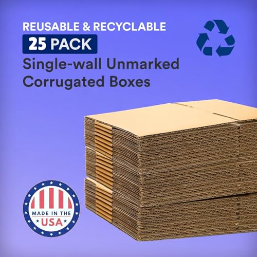 Flat Shipping Boxes 10"L x 10"W x 4"H (25 Pack) | Corrugated Cardboard Single-Wall Small Kraft Boxes for Moving, Packing and Storage - size: 10x10x4