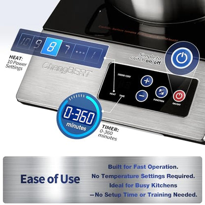 ChangBERT 1800W Commercial Grade Induction Cooktop, NSF Certified Portable Large 8" Heating Coil, 12" Heat Resistant Cooking Surface Premium Stainless Steel Pro Chef Professional Burner Hot Plate - style: MobiCook Series