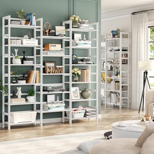 Homykic 6-Tier Bamboo Bookshelf, 61” Triple Wide Bookshelves and Bookcases - color: White, size: Triple Wide
