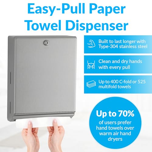 Bobrick B-262 Surface Mounted Paper Towel Dispenser - Stainless Steel Commercial Bathroom Towel Dispenser with Tumbler Lock 400 C-Fold or 525 Multifold Capacity - size: 14", style: Tumbler Lock