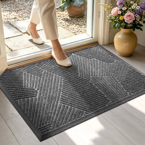 MATALL 47x32 Large Front Door Mat - Heavy Duty Indoor Outdoor Doormat, Commercial Grade Scraper Mat, Non-Slip Rubber Backing Dirt Trapper Rug, Washable Entrance Carpet for Home, Garage, Patio - color: Light Grey, size: 2'8" x 3'11" (Rectangular)