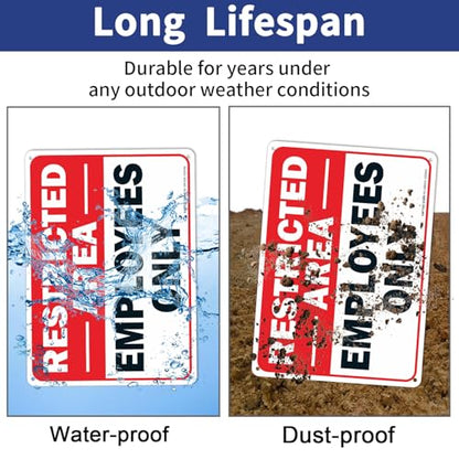 Faittoo Restricted Area Employees Only Sign, 10 x 7 Inches .40 Rust Free Aluminum, UV Protected, Weather Resistant, Waterproof, Durable Ink, Easy To Mount - color: Red/Black on White, Restricted Area Employees Only Sign - 1 Pack, size: 10" x7" x 0.04" Met