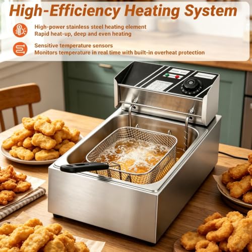 Electric Deep Fryer with Basket, Stainless Steel, 10.5Qt