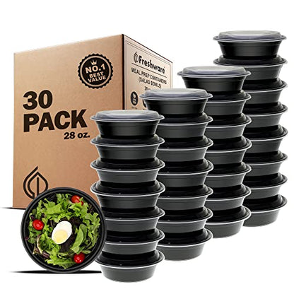 Freshware Meal Prep Bowl Containers [30 Pack] Plastic Bowls with Lids for Soup and Salad, Food Storage Bento Box, BPA Free, Stackable, Lunch Boxes, Microwave/Dishwasher/Freezer Safe (28 oz) - size: 28OZ-30PK
