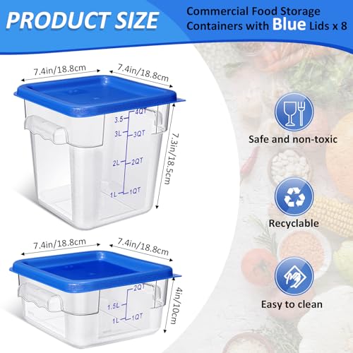 Yungyan 8 Pcs Restaurant Food Storage Containers with Lids Set, Blue Lids - color: Blue Lids