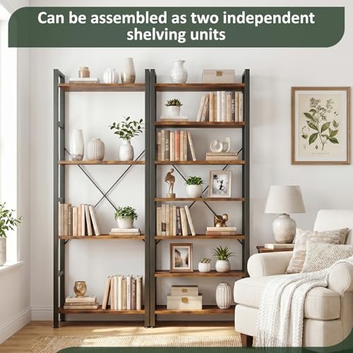 Triple Bookshelf, Free Standing Bookcase with Open Storage Shelves - color: Rustic Brown, size: 11 Tier