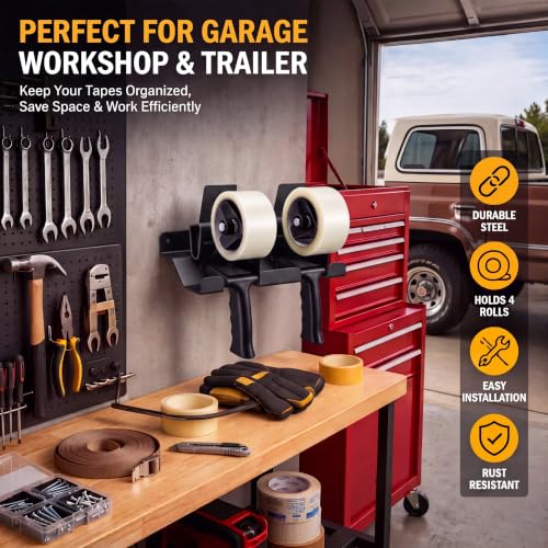 Pelopy Aluminum Wall Mount Tape Gun Holder Dispenser, Black, 2 Roll Holder - color: Black, size: 2 Roll Holder