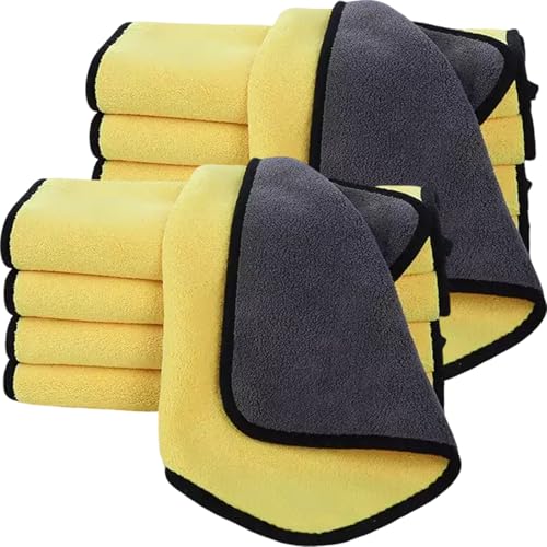 10 Pack Premium Microfiber Towels Coral velvet Washing and Detailing Towels for Car Detailing Household Cleaning Ultra-Soft Super Absorbent, Lint Streak-Free 11.8"x15.7” Cleaning Cloth (Yellow/Grey) - color: Yellow/Grey