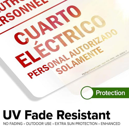 Electrical Room Authorized Personnel Only Bilingual Sign, 10x7 Inches, 4 Mil Vinyl Decal Stickers Weather Resistant, Made in USA by My Sign Center - size: 7x10 Vinyl Sticker