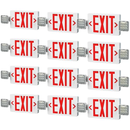 Red LED Exit Sign Emergency Light Combo 12-Pack, UL Listed Battery Backup - size: 12Pack