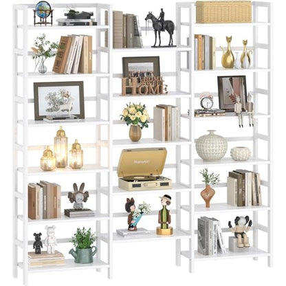 Homykic 6-Tier Bamboo Bookshelf, 61” Triple Wide Bookshelves and Bookcases - color: White, size: Triple Wide