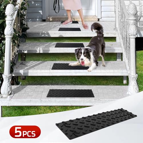ROBLOCK 5 PCS Rubber Stair Tread for Wooden Steps, Skid Resistant Stair and Outdoor Stair, 15.5" x 4" 5 Packs Non Slip Outdoor Stair Treads, Black