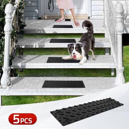ROBLOCK 5 PCS Rubber Stair Tread for Wooden Steps, Skid Resistant Stair and Outdoor Stair, 15.5" x 4" 5 Packs Non Slip Outdoor Stair Treads, Black