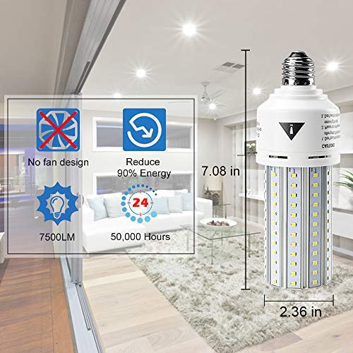 ZP 2 Pack 500W Equivalent LED Light Bulb 7500 Lumen 5000K Daylight White Bright E26/E27 Medium Base 60W Corn Light Bulbs for Outdoor Indoor Garage Warehouse Factory Backyard Street