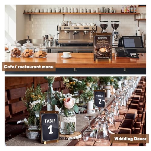 Sliner 6 Pcs 8.5 x 11 Inches Acrylic Sign Holders with Walnut Wood Base Clear Acrylic Frame Display Stand Table Stand for Menu Poster Flyer Restaurant Office Coffee Shop Store Bar - size: 8.5 x 11 Inches