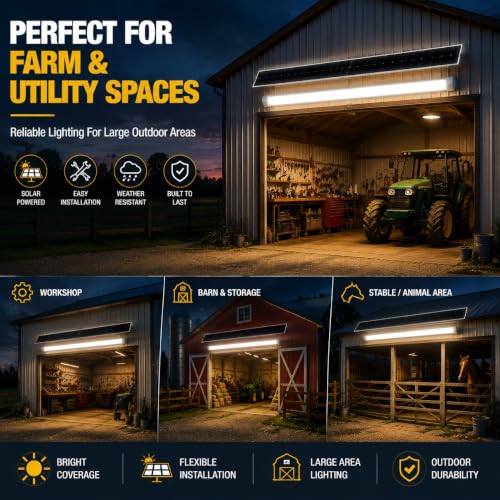 MMKT Solar Powered Shed Light with Motion Sensor & Remote Control, LED Ceiling Light, IP65 Waterproof Split Solar Light for Garage, Shop, Barn, Carport - size: 3FT