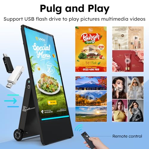 43 inch Outdoor Mobile Digital Signage Display with Road Case, IP65 Waterproof Advertising Display Kiosk, Rechargeable Battery, Brightness Auto-Adjustment and Impact Resistant Screen - size: 43-inch with Road Case