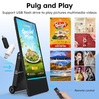 43 inch Outdoor Mobile Digital Signage Display with Road Case, IP65 Waterproof Advertising Display Kiosk, Rechargeable Battery, Brightness Auto-Adjustment and Impact Resistant Screen - size: 43-inch with Road Case