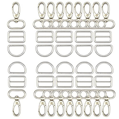 Rainbow Swivel Hook Claw Clasp - 25mm Slide Strap Buckle D Ring Adjuster Buckle for Dog Collar Backpack Purse Hardware - color: Silver 5 Sets