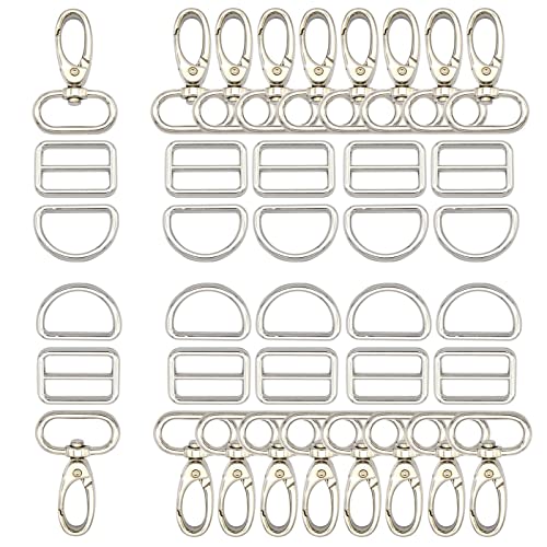 Rainbow Swivel Hook Claw Clasp - 25mm Slide Strap Buckle D Ring Adjuster Buckle for Dog Collar Backpack Purse Hardware - color: Silver 5 Sets