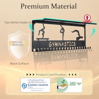 iBobbish Metal Medal Hanger Display,Non-Slip Trophy Shelf with 20 Hooks,Wall Mount,Heavy Duty,Non-Bent,Holds 22-33lbs,for Gymnastics,Race,Soccer,Swim - color: Black, style: NON-SLIP GYMNASTICS