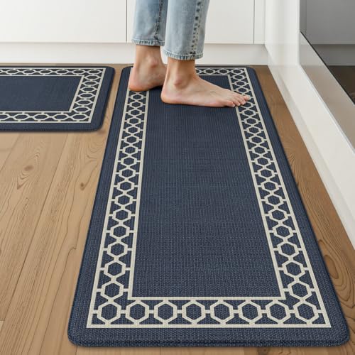 LEEVAN Anti Fatigue Kitchen Mats for Floor, Cushioned Kitchen Mat Set 2PCS - color: Navy Blue, size: 20"x31"+20"x47"-0.47inch