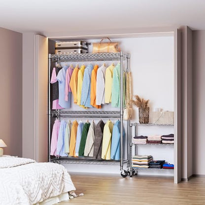 IZEUK Heavy Duty Rolling Garment Rack Wire Clothes Rack for Hanging Clothes (Chrome, 3 Tier with 2 Rod, 15.7" D x 45.3" W x 79.6" H) - color: Chrome, size: 3 Tier with 2 Rods, 15.7"D x 45.3"W x 79.6"H