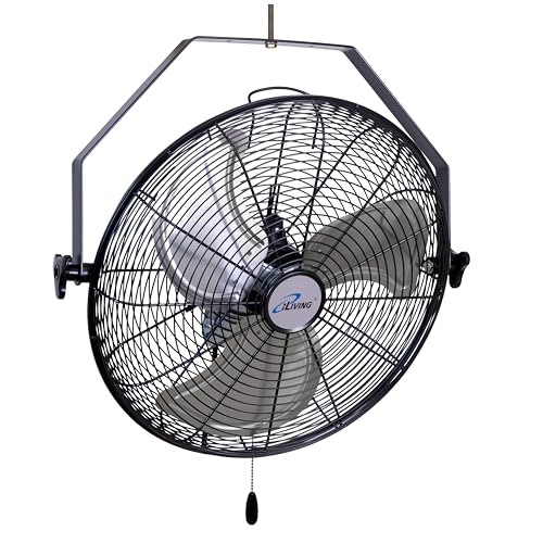 iLiving 18 Inch Wall Mount Fan, 4550 CFM High Velocity Metal Fan with 3 Speeds, Sealed Motor & 360° Tilt, Heavy Duty Wall/Ceiling Mount Fan for Garage, Warehouse, Barn, Greenhouse, Workshop - size: 18 Inches