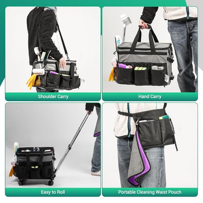 Rolling Cleaning Caddy Bag w/Detachable Trolley & Lid (Gray) - color: Gray