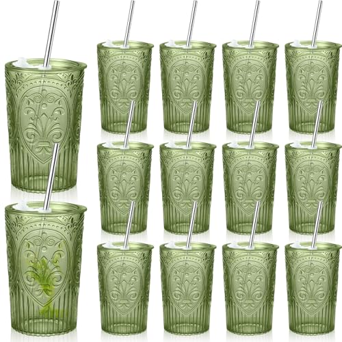 Wiwiqing 12 Set 16oz Vintage Tumbler with Lid and Straw Bulk, Green - color: Green