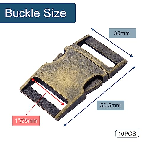 CooBigo 10 Pack Bulk Dog Collar Hardware Metal Buckle 1 inch Webbing Backpack Buckle Replacement Backpack Strap Kit Prong Collar Clip Buckles(Bronze) - color: 10pcs 1" Bronze