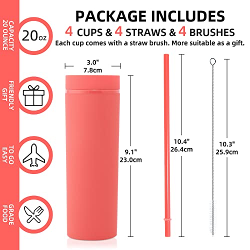 Volhoply 20oz Tumbler with Lid and Straw 8 Pack,Double Wall Plastic Skinny Tumblers Bulk,Reusable Travel Cute Coffee Mug,BPA Free Matte Acrylic Water Cups with Straw for Party,DIY Gifts(Red, 8 Set) - color: Red
