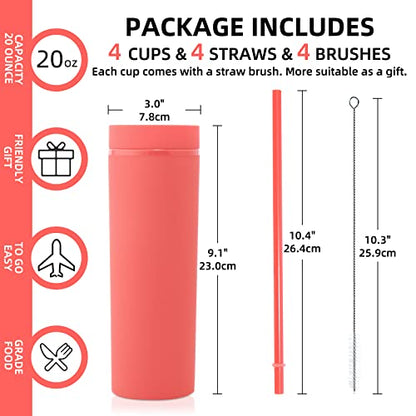 Volhoply 20oz Tumbler with Lid and Straw 8 Pack,Double Wall Plastic Skinny Tumblers Bulk,Reusable Travel Cute Coffee Mug,BPA Free Matte Acrylic Water Cups with Straw for Party,DIY Gifts(Red, 8 Set) - color: Red