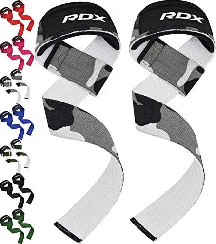 RDX Lifting Straps for Weightlifting –100% Cotton Heavy Duty Gym Wrist Strap with 5MM Neoprene Padding, 60CM Anti-Slip Hand Grip Wraps for Deadlifts Powerlifting Workouts Strength Training, Men Women - color: Camo Grey