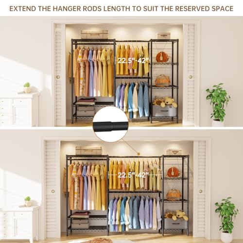 Golpart Heavy Duty Clothing Rack with Adjustable Shelves Clothes Wardrobe - color: Black, size: 15"DX(70-87)"WX74.5"H